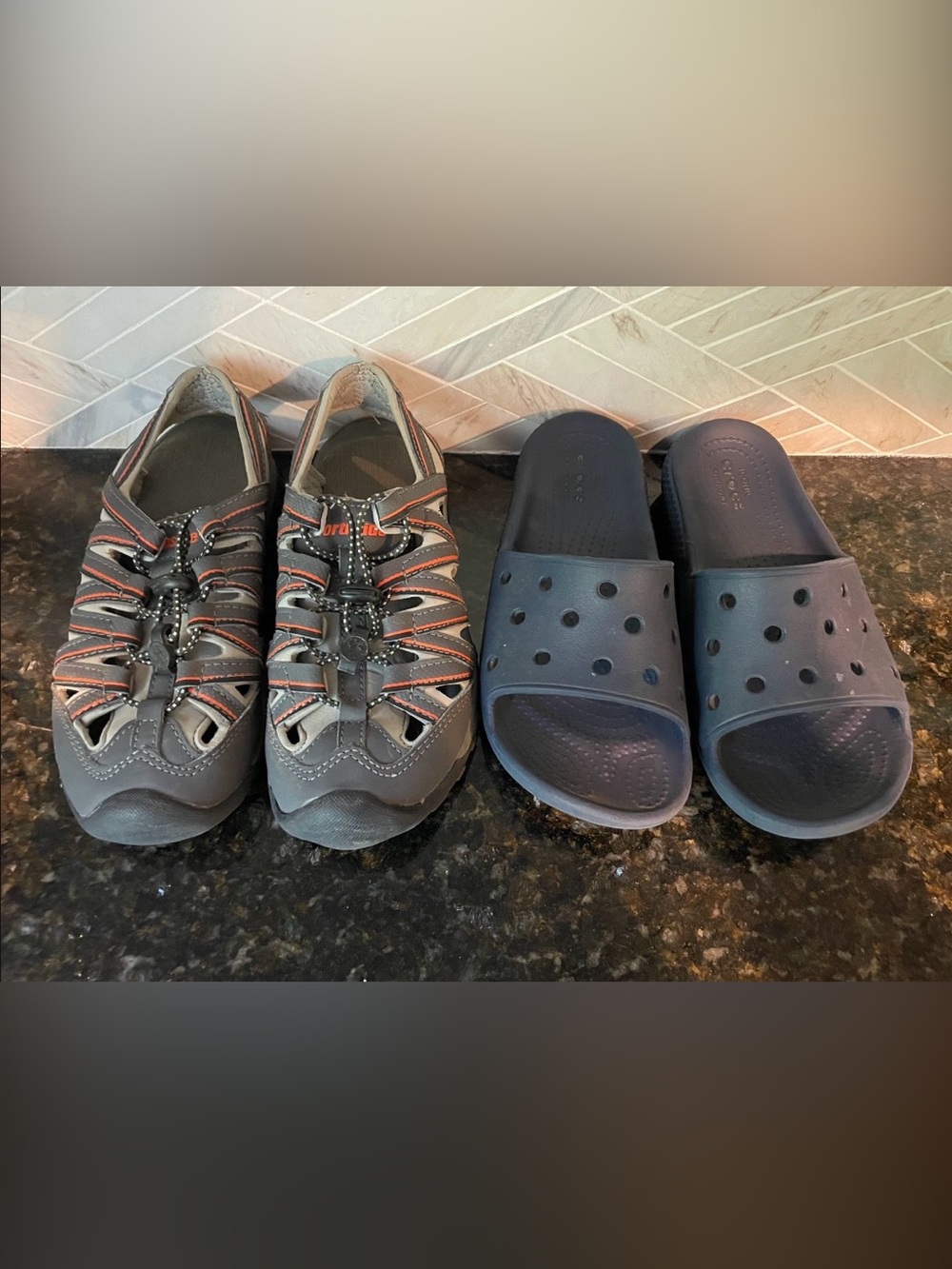 Youth Size 1 Summer Sandals Lot: Croc Slides + Northside Close-Toed Sandals
